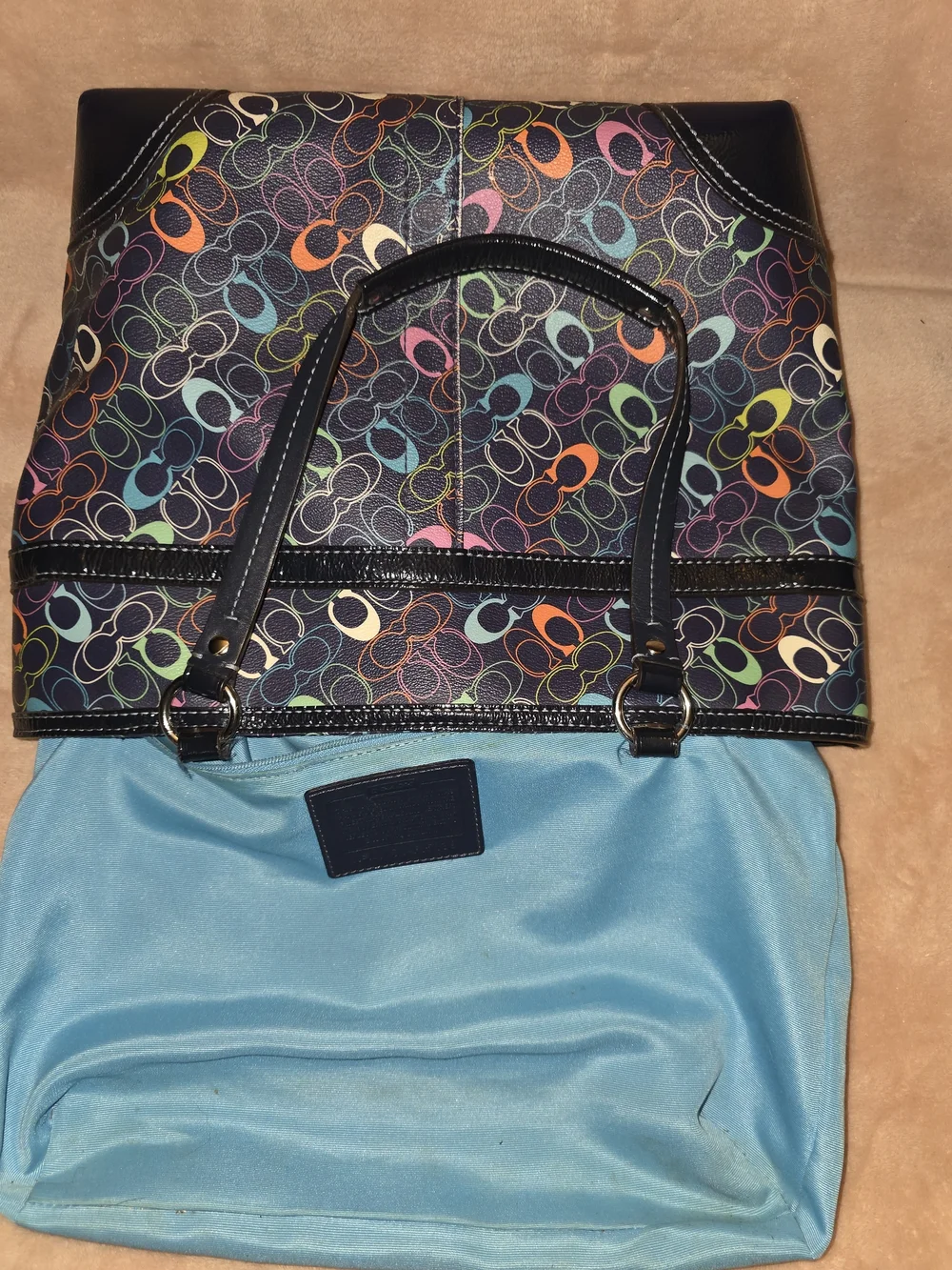 Coach Chelsea Multicolor Patterned Tote Bag with Blue Stripe F15139